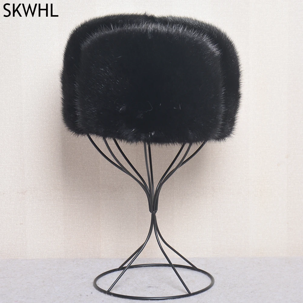 Men Natural Real Mink Fur Hat New Fashion Men's Real Mink Fur Cap Winter Warm Top Hat Headgear Real Mink Fur Cap Beanie Beret