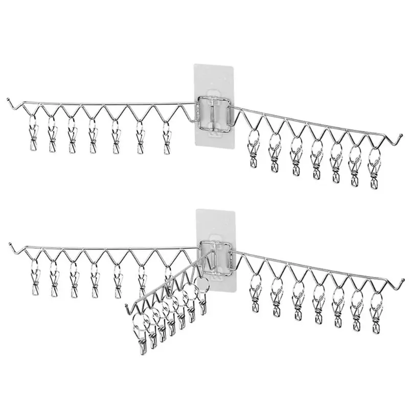

Stainless Steel Foldable Wall Mounted Clothes Hanger Rotatable Windproof Rack