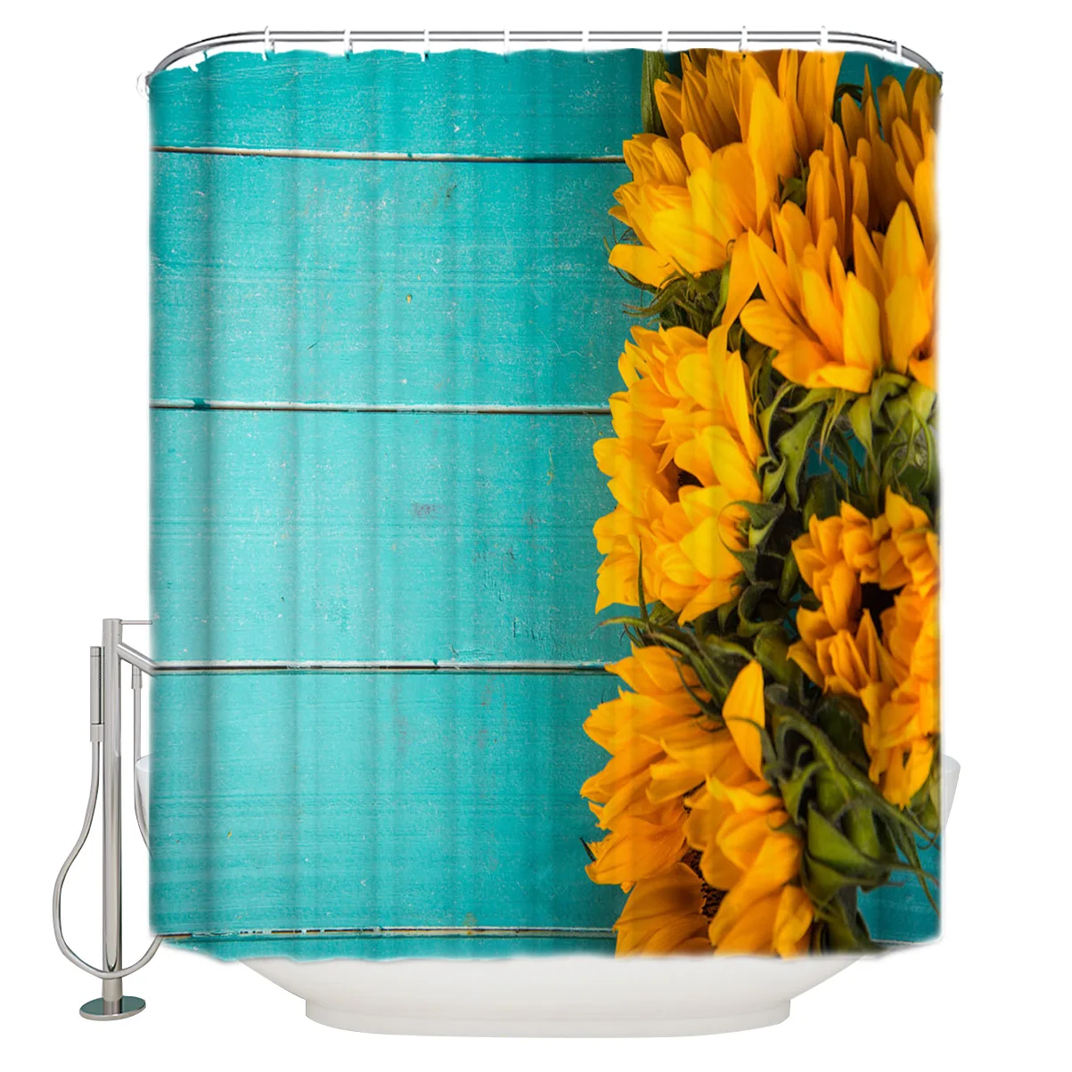 Подсолнухи деревянный стол синий занавеска для душа моющаяся домашняя Ванна