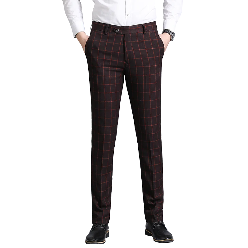 

29-38 Pocket Side Zipper Fly Plaid Suit Pants Men Casual Streetwear Wedding Pants Summer Office Business Formal Trousers