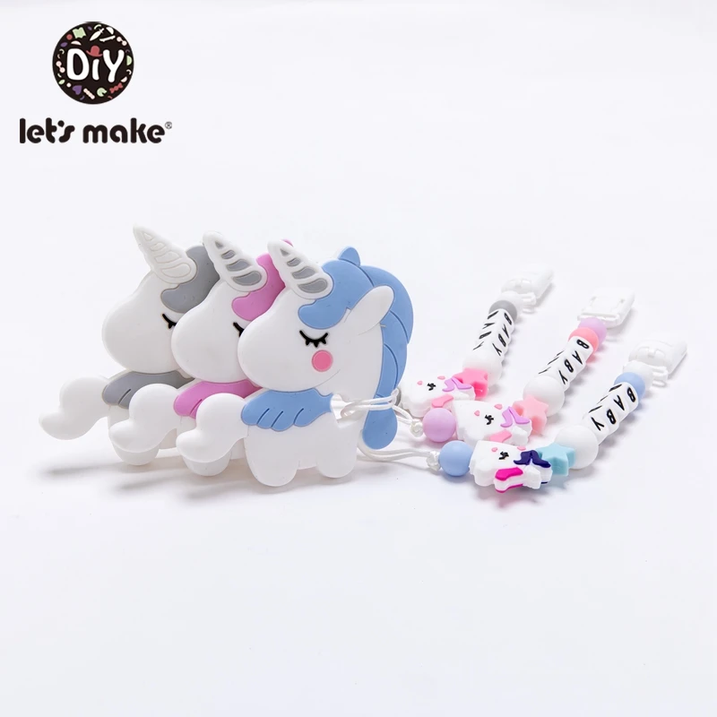 

Let's Make Pacifier Chain Custom Baby's Name Cartoon Unicorn Silicone Holder For Nipples Personalized Pacifier Clip Baby Teether