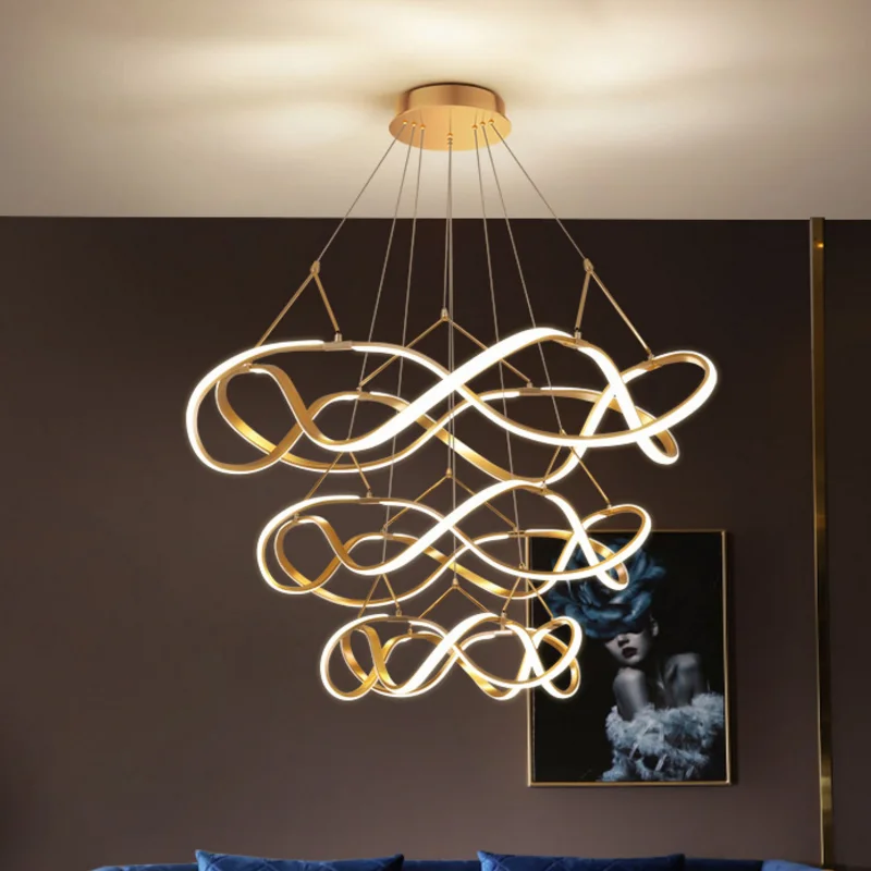 Люстра для гостиной современный роскошный золотой круглый светодиодный