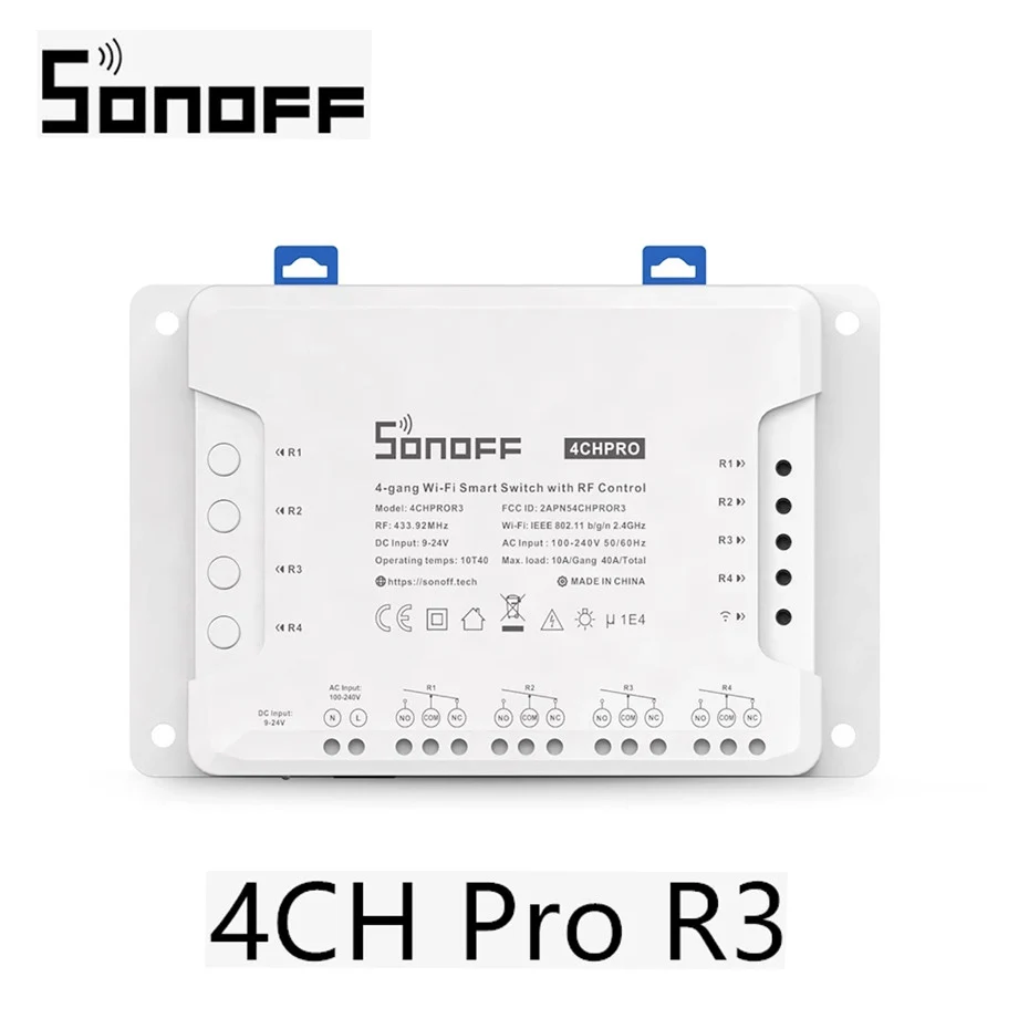 

Sonoff 4CH PRO R3 4 Gang RF 433Mhz Switch Support Interlock Self-locking Inching 3 Working Modes eWeLink APP Alexa Google Home