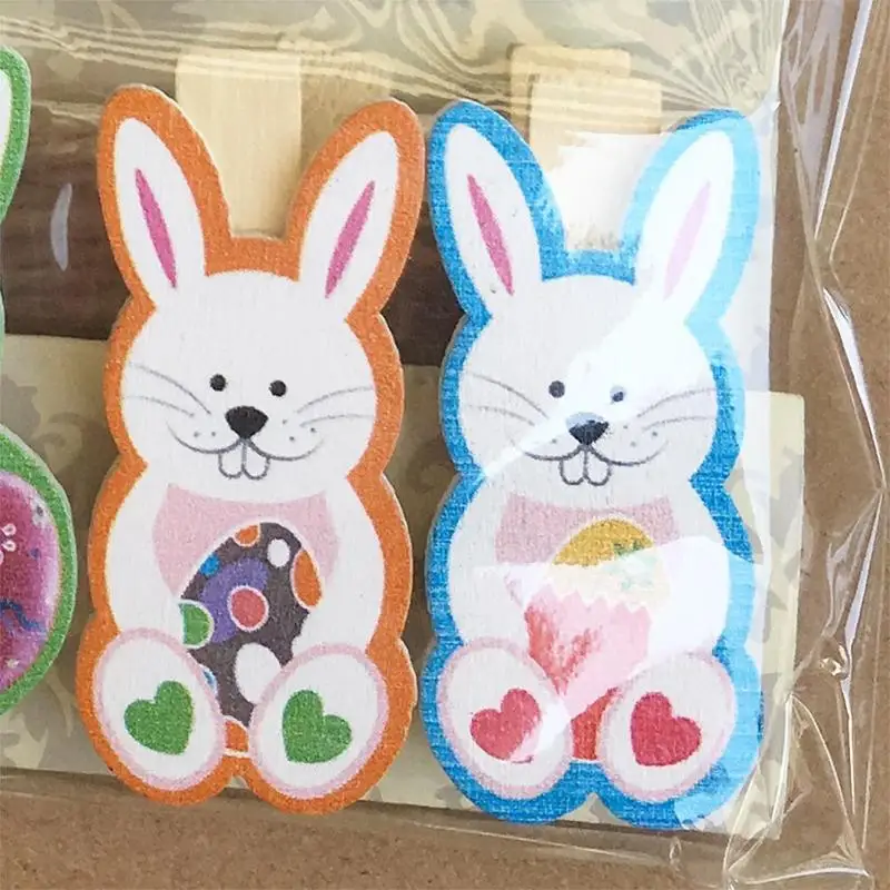 

10pcs/set Easter Wooden Diy Photo Clip Handmade Cartoon Rabbit Easter Birthday Bunny Wood Supplies Clip Decoration Photo St Y1V8