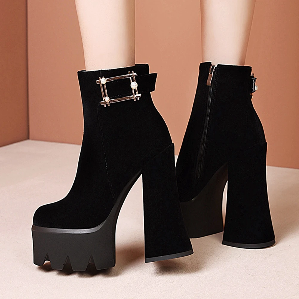 

Sarairis 2020 Fashion Metal Decoration High Heels Short Booties Women Shoes Platform Mature High Quality Luxury Boots Female