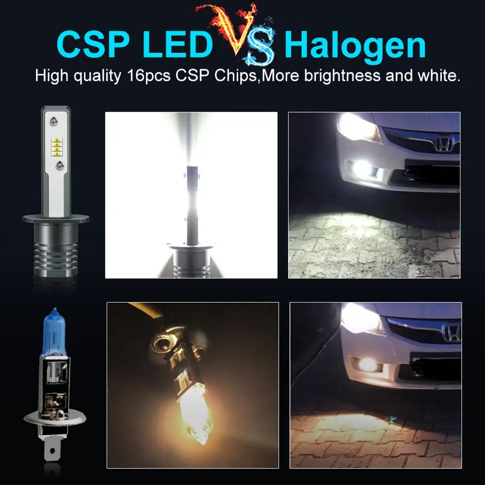 2 шт. супер яркие светодиодные лампы H1 H3 16 SMD CSP Автомобильные противотуманные фары