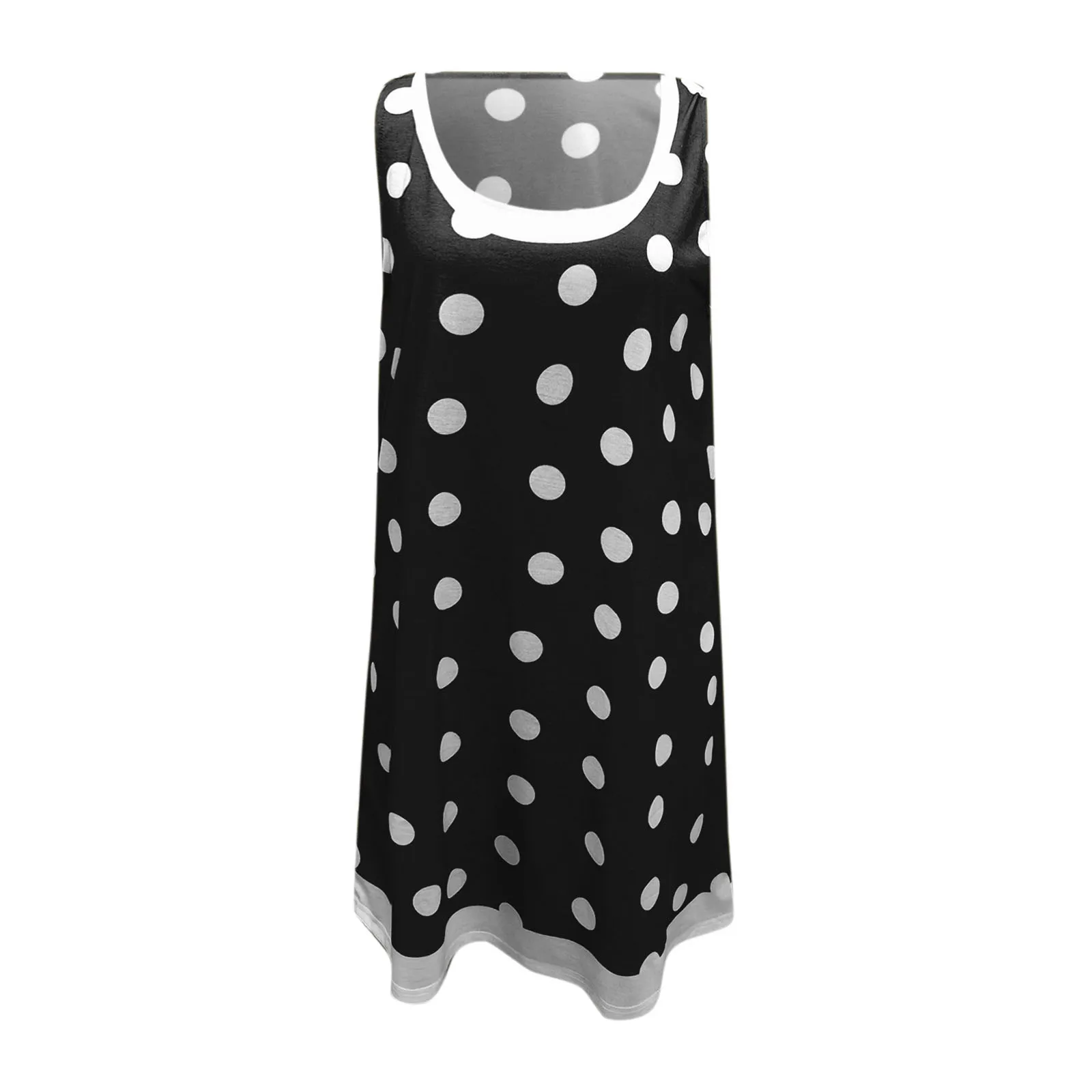 

2021 Summer New Women Dress Fashion Dot Print Sleeveless U-neck Loose Tank Dress Women Loose Beach Dresses