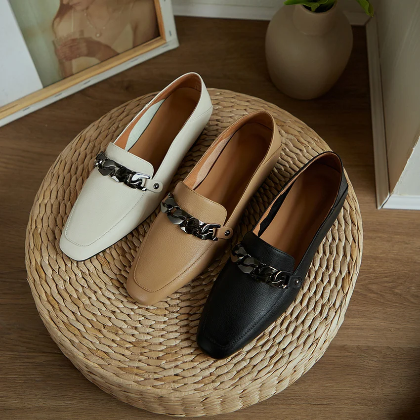 

NIKOVE 2021 Spring Square Toe Women Pumps Shoes Cow Leather Square Heel Solid Casual Fashion Slip on Women Shoes Size 34-40