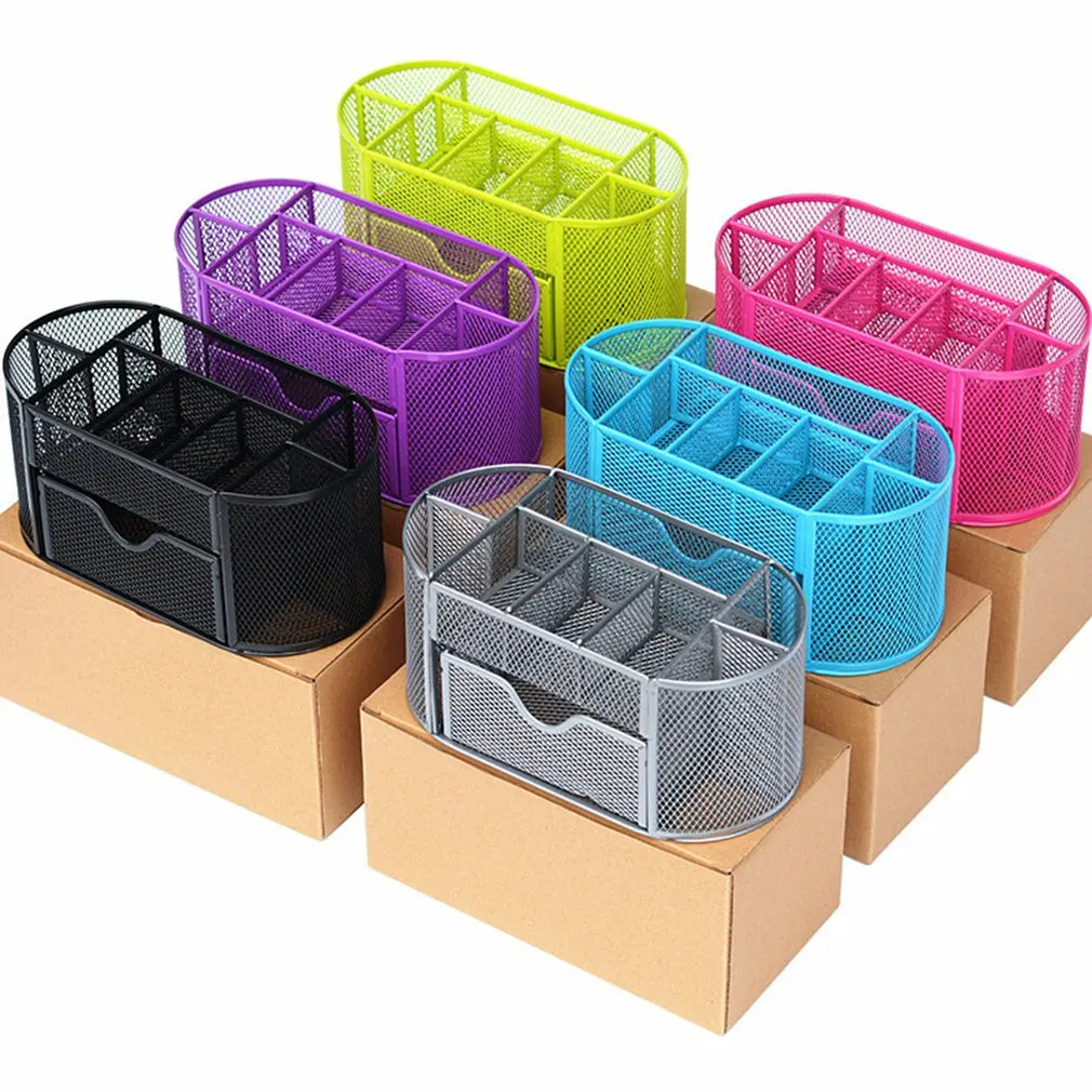 

9 Storage Multi-functional Desk Organizer Mesh Metal Pen Holder Stationery Container Box Office School Supplies