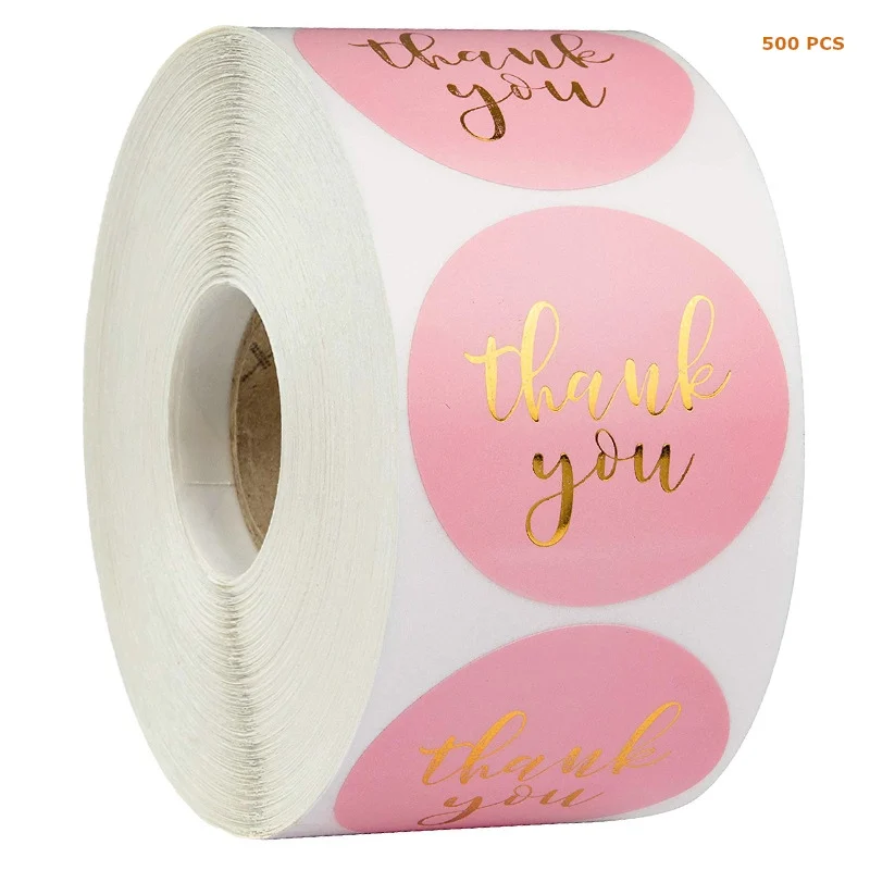 

500 Pcs/Roll Pink Thank You Stickers 1" Gold Hot Stamping Thank You Scrapbooking Envelope Wedding Seal Labels Stationery Sticker