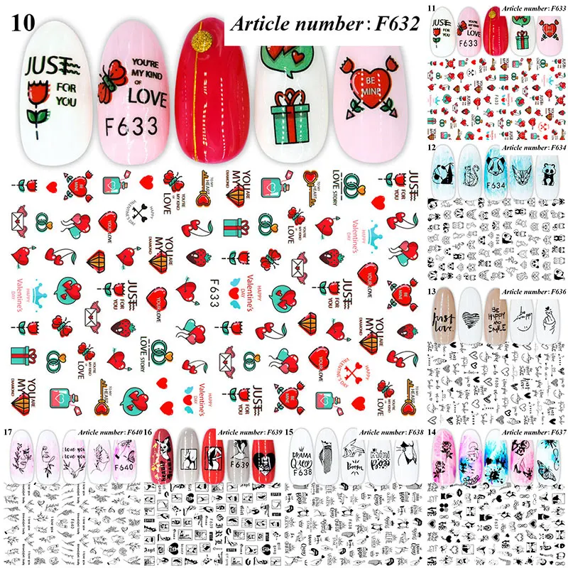 Sticker 3D Love Heart DIY Nail Art Stickers Leaves Sexy Flowers Colorful Manicure Accessories Red Lips Nail Decals Manicure