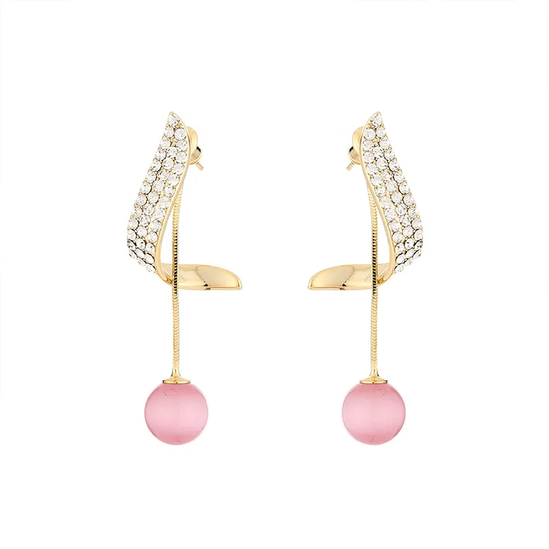 

S925 Sterling Silver Needle New Copper Micro-Inlaid Czech Rhinestone Earrings Net Red Long Opal Earrings