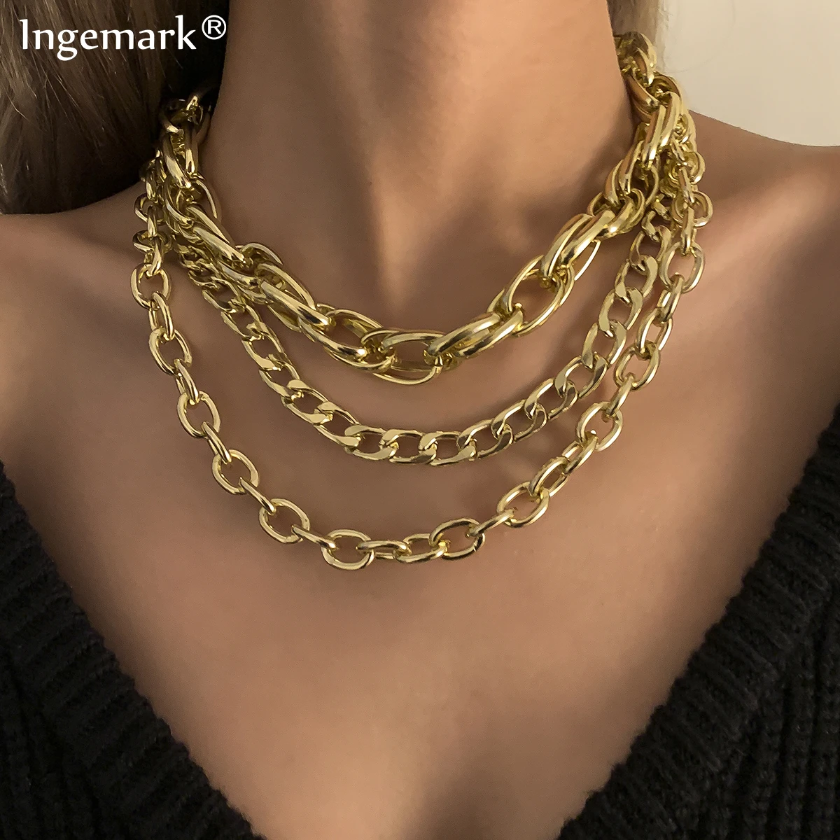 

3Pcs/Set Hip Hop Big Chunky Chain Necklace for Women 2021 Fashion Statement Collares Vintage Female Fashion Punk Gothic Jewelry