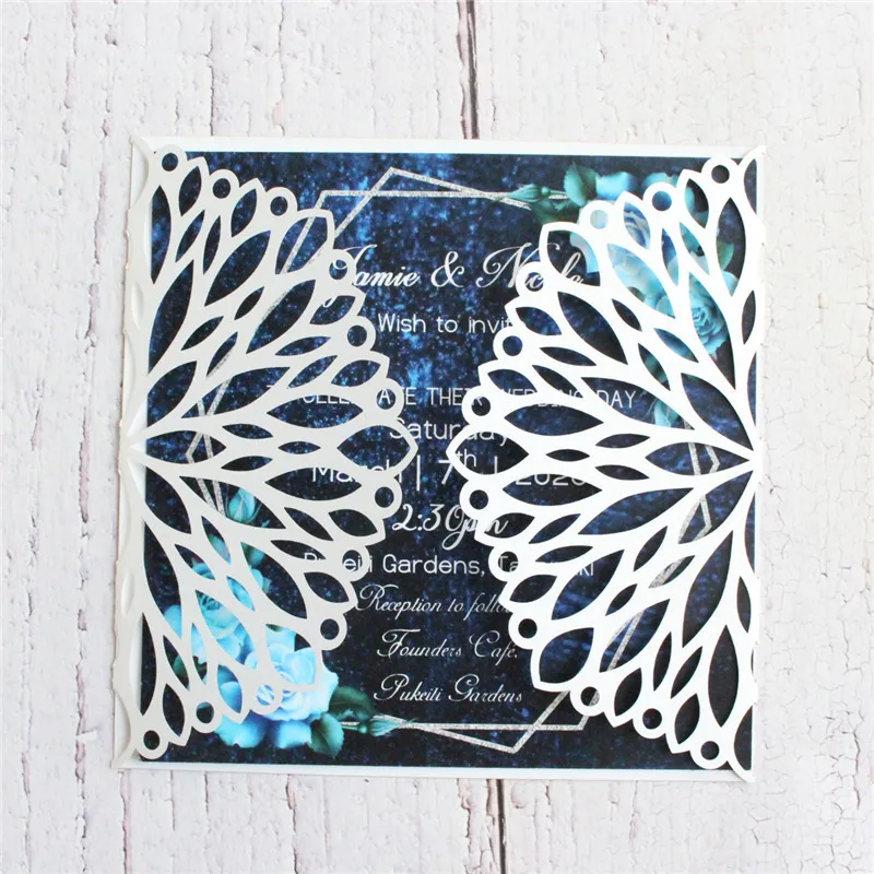 Элегантные свадебные приглашения Цветочные серые лазерная резка полые конверты