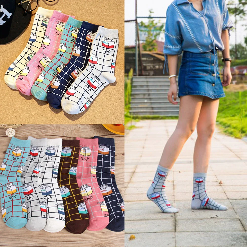 

Japan Style Hipster Funny Socks Milk Design Harajuku Fashion Female Socks Cartoon Cotton Happy Sock Ankle Warm Winter Cotton