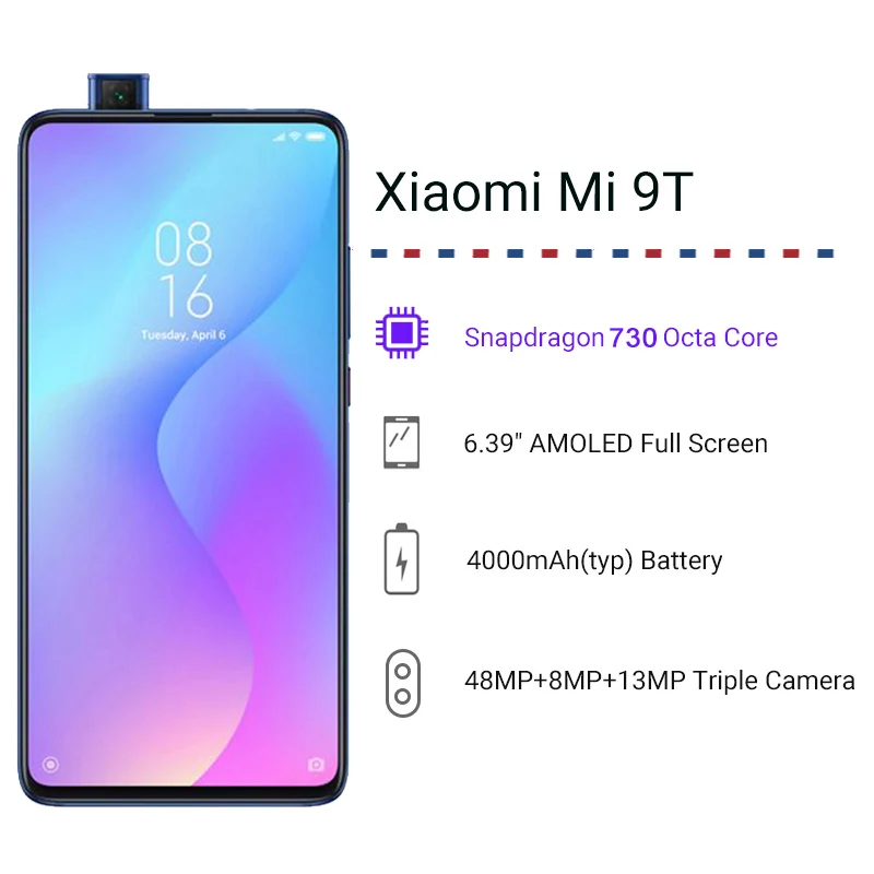 Глобальная версия Xiaomi Mi 9 T 9 T 6GB 128GB Восьмиядерный процессор Snapdragon 730 6,39 ''AMOLED 48MP камеры 4000mAh NFC Смартфон