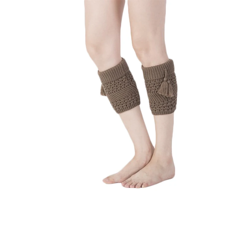 

New Winter Women's Warm Wool Boot Cover Knitted Christmas Leg Cover Turnover Cut Out Twill Tassel Top Sock Jacket Solid Color