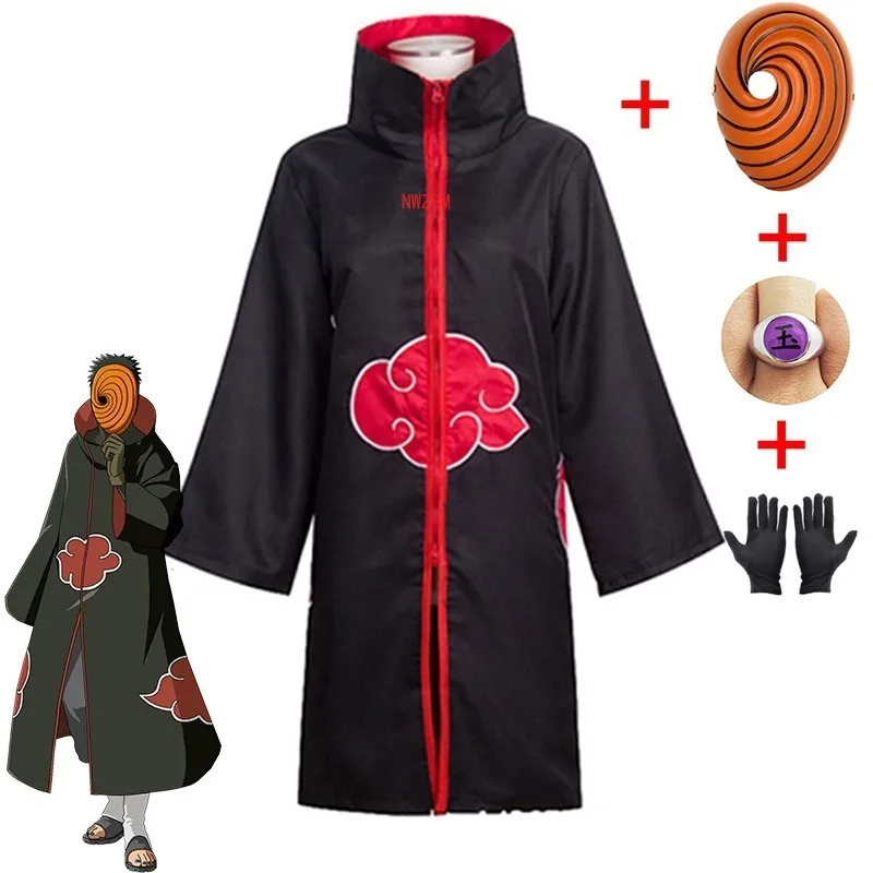 Akatsuki Tobi Obito женский костюм с длинным рукавом красное облако Плащ Хэллоуин