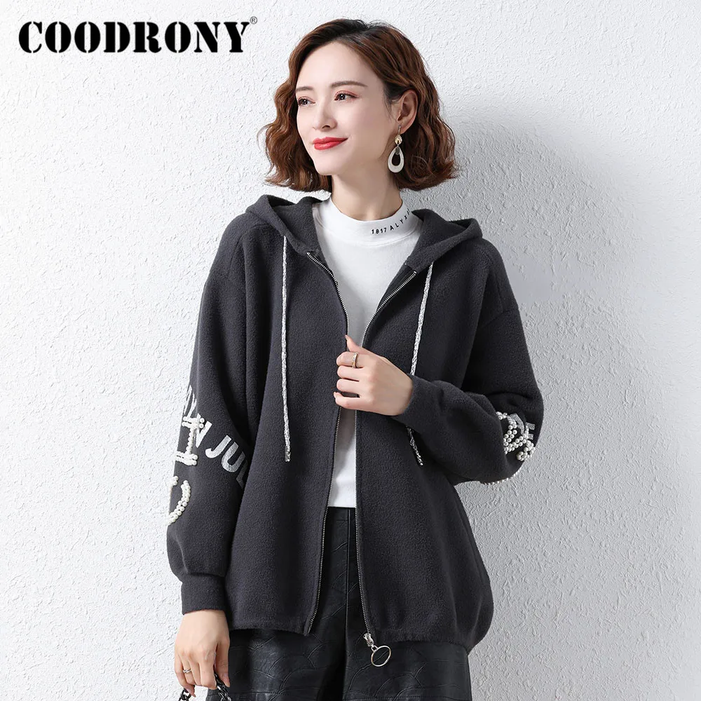 

COODRONY Brand Winter New Elegant Letter Ladies Warm Knitted Coats 2021 Korean Fashion Harajuku Casual Soft Jackets Women W9038