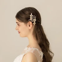 o559 classic painted leaves double bridal ornaments cathedral wedding u shape hair pins with faux flowers