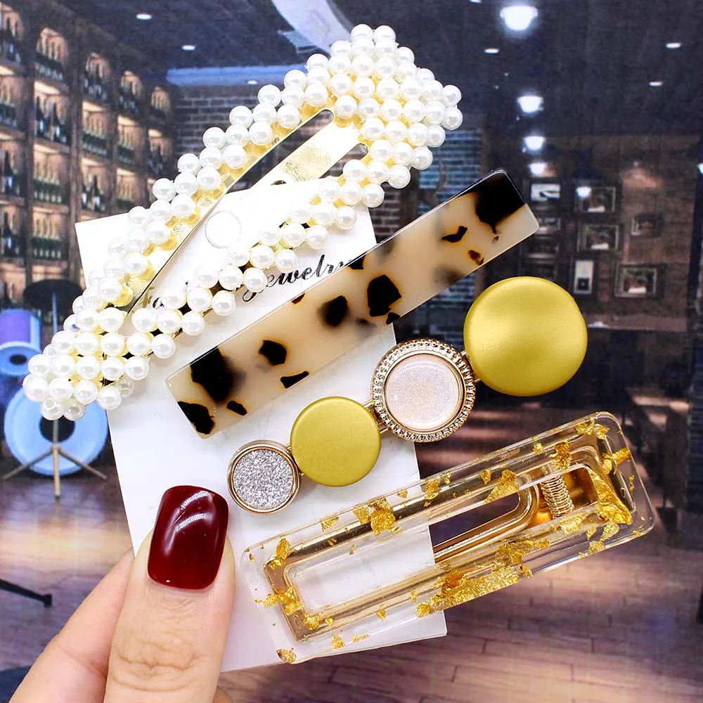 4pcs per set Ins Fashion 1 комплект женские элегантные жемчужные заколки для волос сладкий головной убор шпильки заколки аксессуары для волос из ацетатного волокна Набор для волос - Цвет: 4pcs per set