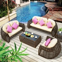simple wicker double sofas creative relaxing chairs for leisure courtyard garden chaise lungues sponge waterproof dining set