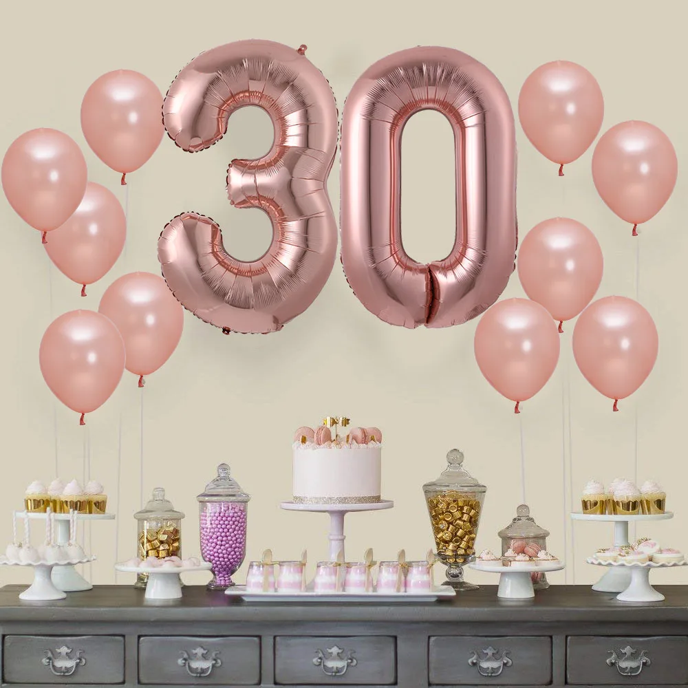 12 шт./лот 30/40 дюймов розовое золото с цифрой фольги гелиевые шары 30-летние