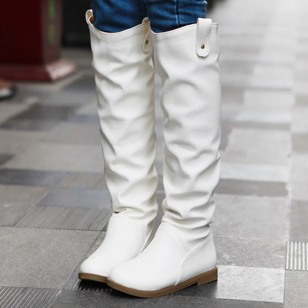 Модные Однотонная одежда Сапоги до колена ботинки с высоким голенищем белым