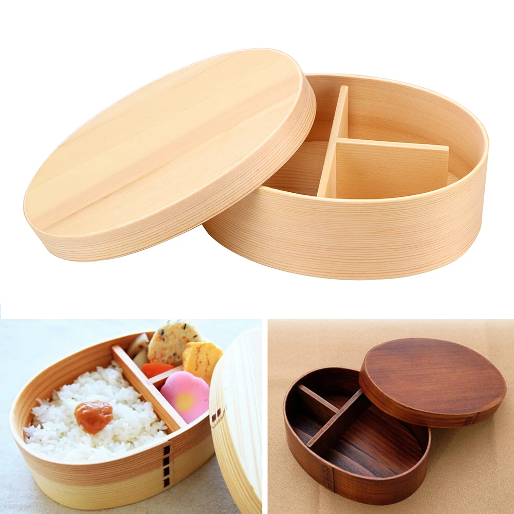 1 Layer 3 Grids Japanese Style Kitchen Tools Wood Lunch Box Picnic Bento Boxes Portable Food Container