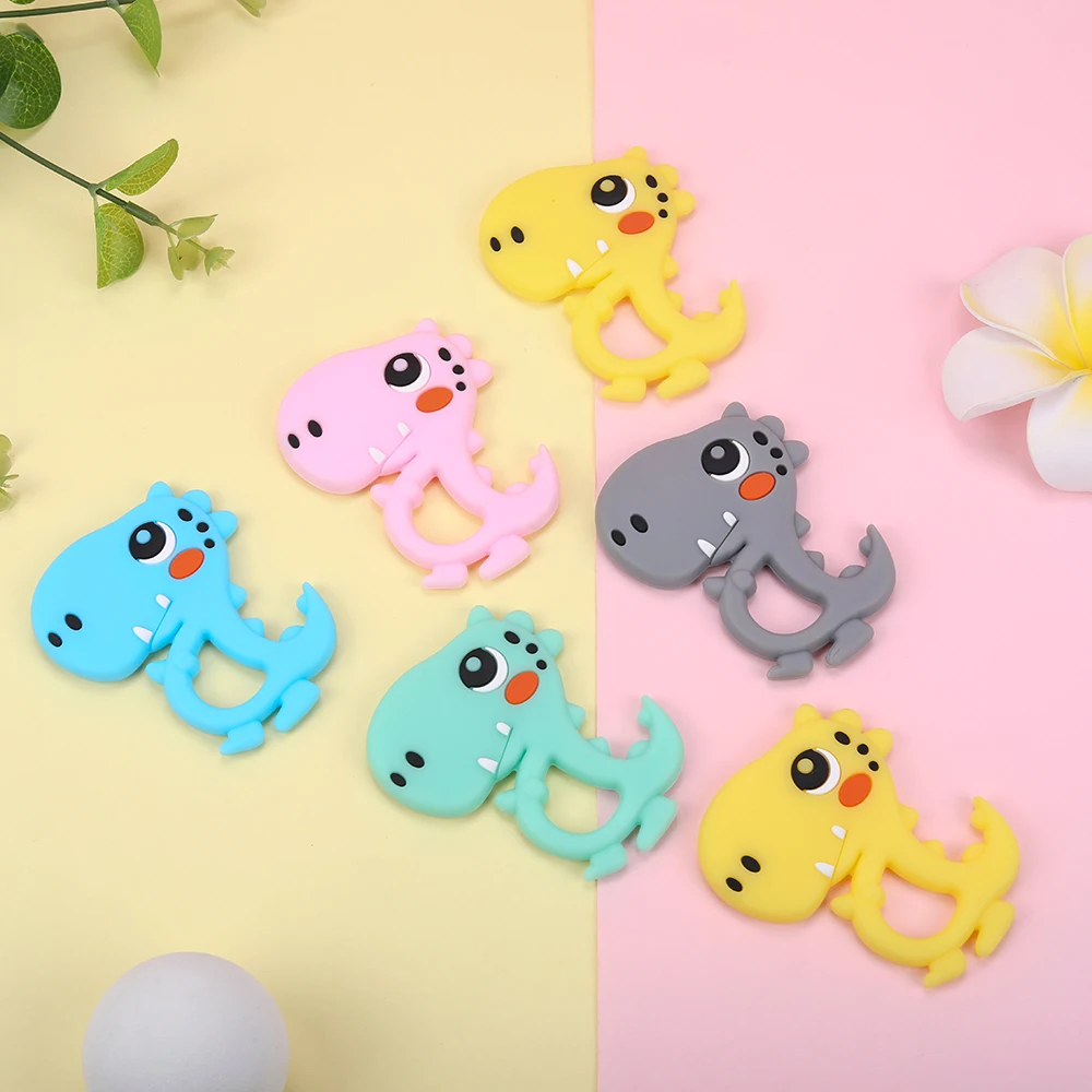 Sunrony-mordedor de silicona para beb&eacute;, dibujos animados de dinosaurio de juguete de dentici&oacute;n, roedores de silicona de grado alimenticio para dientes, varilla peque&ntilde;a, regalo para beb&eacute;, 5 uds.-3