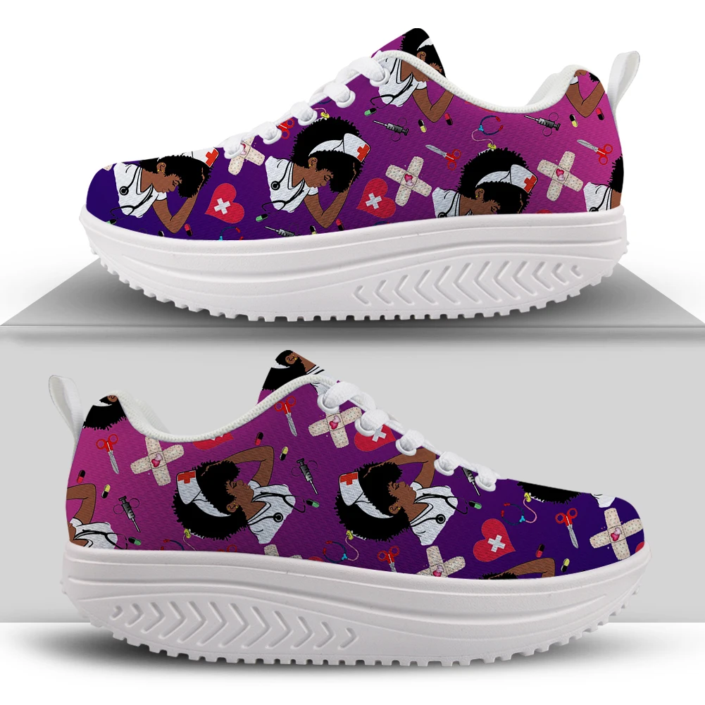 WHEREISART мода градиент черный медсестры с узором Женская обувь на плоской подошве С