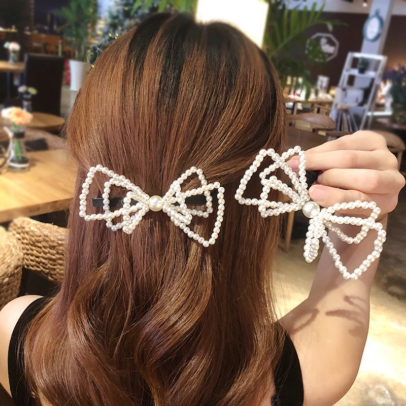 

2021 Women Girls Elegant Pearls Bow Geometric Hair Clips Sweet Hair Ornament Hairpin Barrette Headband Hair Accessories