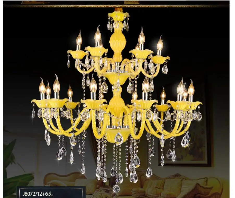 Разноцветная желтая хрустальная люстра D950mm 12 + 6 лампочек E14 светодиодная