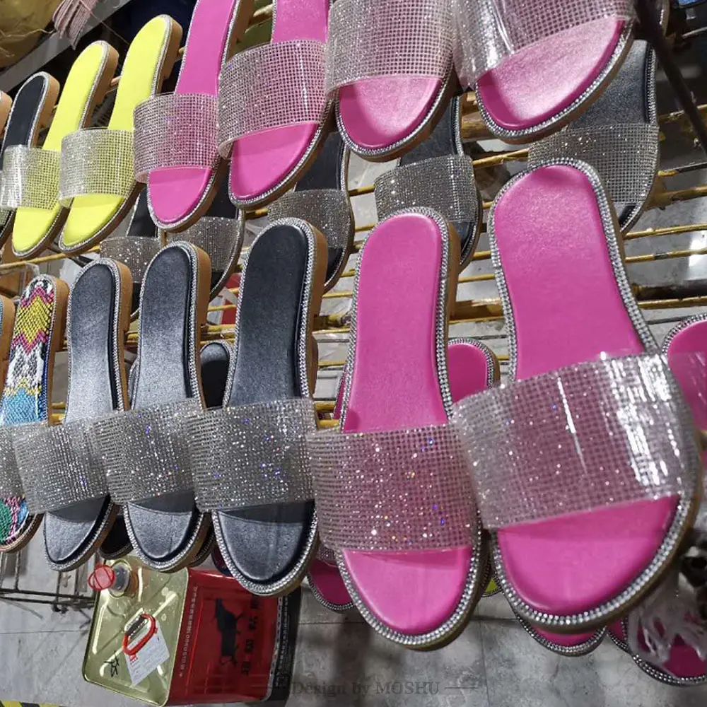 

Rhinestone Sandals Women Summer Beach Shoes Ladies Glitter Slippers Wedges Shoes For Women Bling Sandalia Feminina 2021