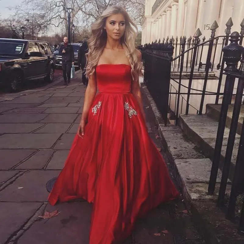 NBS042 латексные вечернее платье без бретелек Длинные атласные цвета шампанского