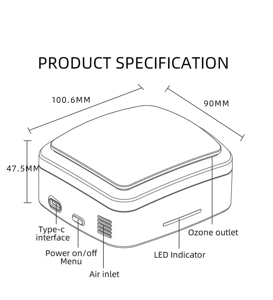 

Mini Portable Ozone Generator Air Purifier USB Rechargeable Deodorizer Sterilizer for Car Home Ozone Sterilization