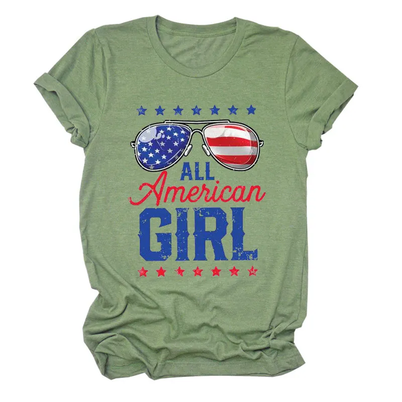 Women Sunglasses All American Girl Print Slogan Summer Aesthetic Tee Short Sleeve Top Funny Letters Soft Casual T-Shirt | Женская одежда