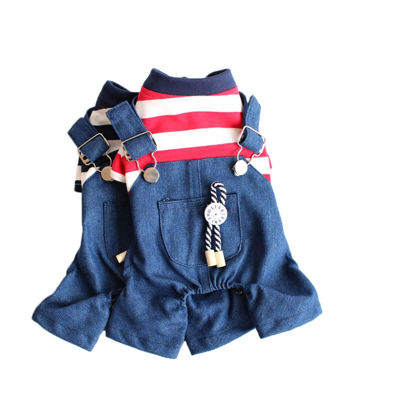 Классический Модный Полосатый комбинезон для собак Повседневная джинсовая