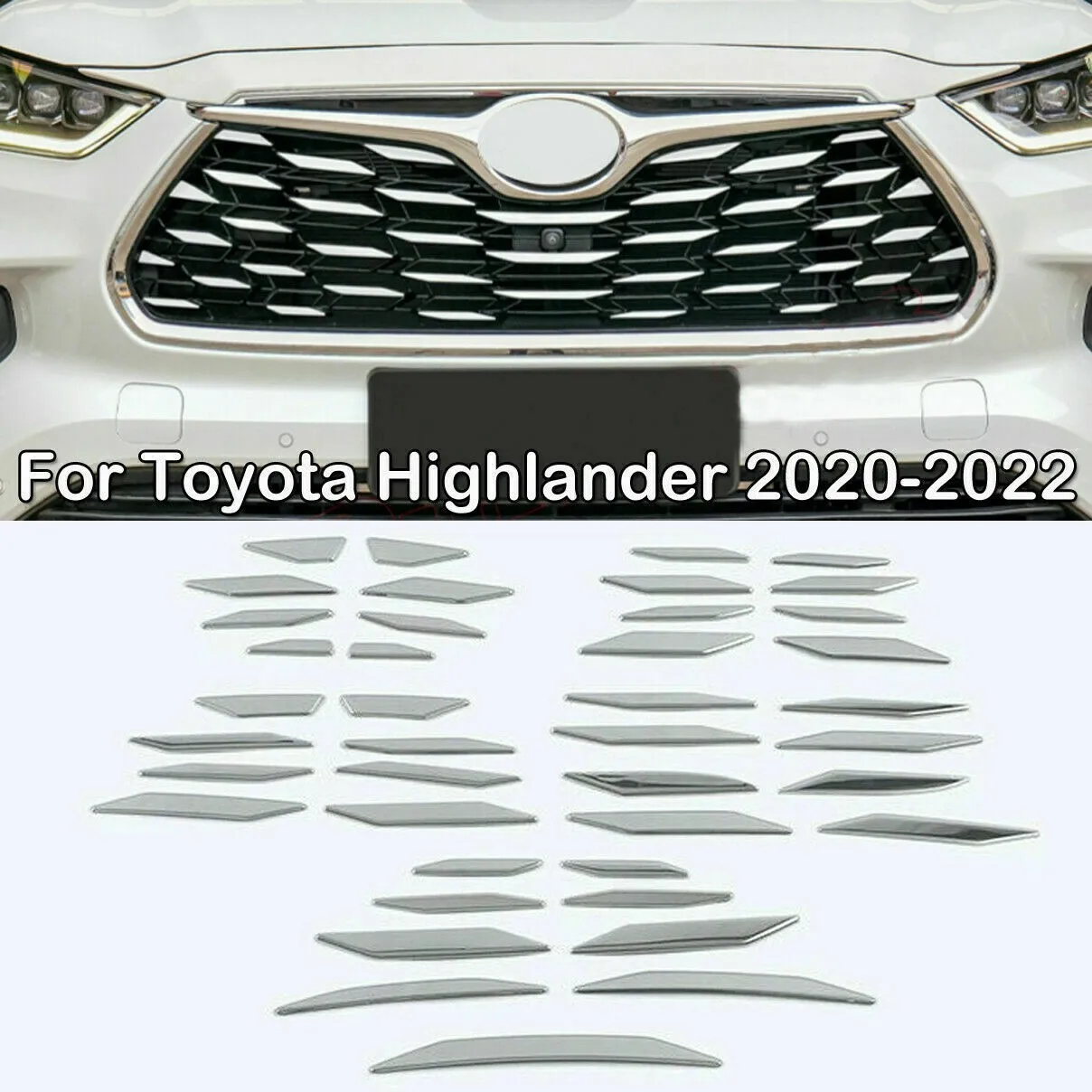 

Хромированная наклейка на передний бампер и решетку радиатора из нержавеющей стали для Toyota Highlander 2020-2022, 1 комплект наклеек на передний бампе...