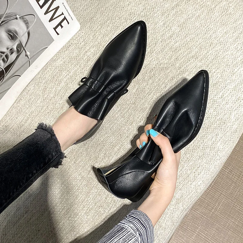

Leather single shoes women's flat bottom pointed soft leather small leather shoes women's casual shoes lazy little