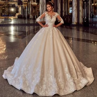 alonlivn delicate shiny beading o neck wedding dress half sleeves lace up puffy ball gown bride skirts