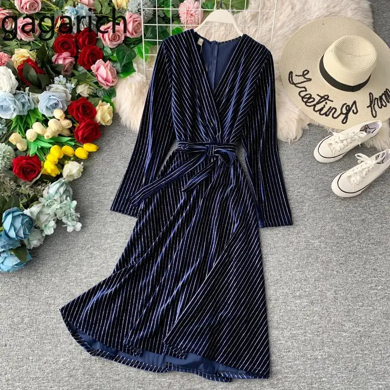 Gagarich женское платье осень 2019 золото бархат мода высокая талия v-образный вырез