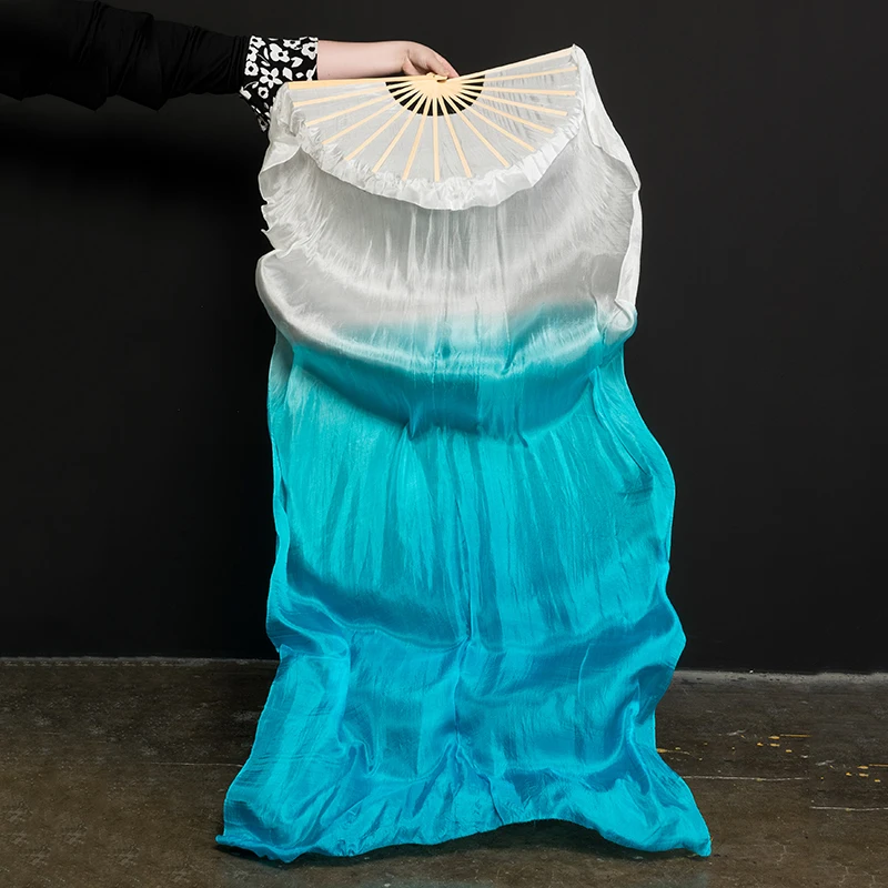 White Blue New 4 Colors Gradient Belly Dance Silk Veil Kids Women Silk Dance Scarves Shawls Wraps 120cm 180cm Wholesale - Цвет: White Blue