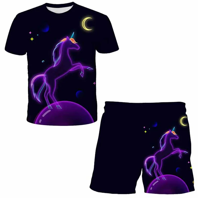 

New summer 3D printing children's unicorn T-shirt for little boys/girls funny and cute style short-sleeved children's suit