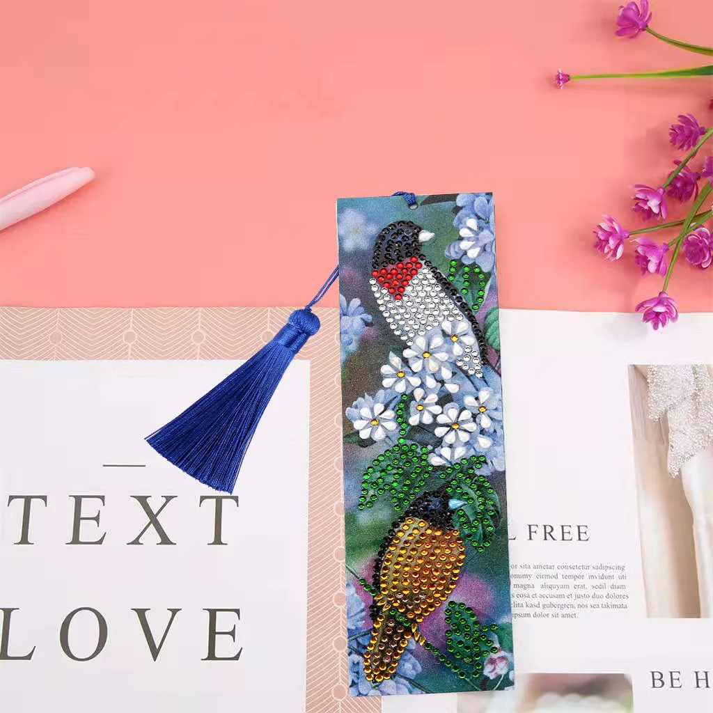 5D DIY Diamond Painting Animal Bird Leather Bookmark Blue Tassel Book Marks Special Shaped Drill Embroidery Craft | Дом и сад