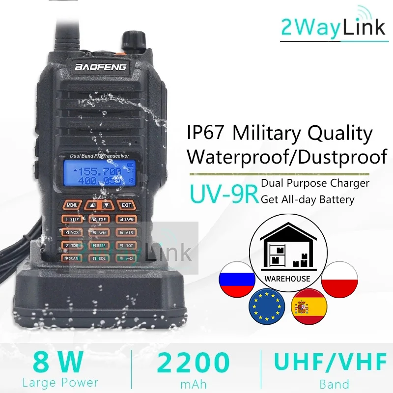8 Вт UV 9R IP67 Водонепроницаемый Dual Band 136 174/400 520 МГц Ham Радио иди и болтай Walkie Talkie “иди