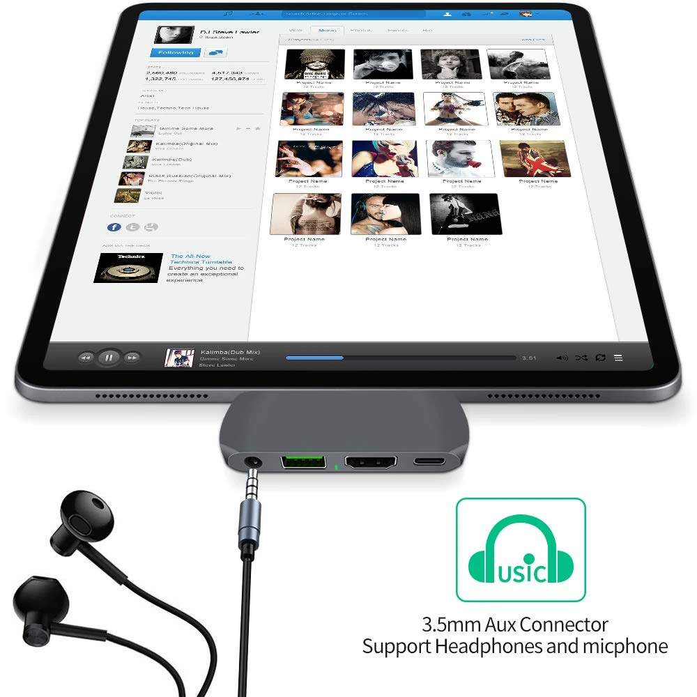 IPad Pro HUB USB C Hub Adapter with USB-C TYPE PD Charging 4K HDMI 3.0 3.5mm Headphone 2018 iPad MacBook | Компьютеры и офис