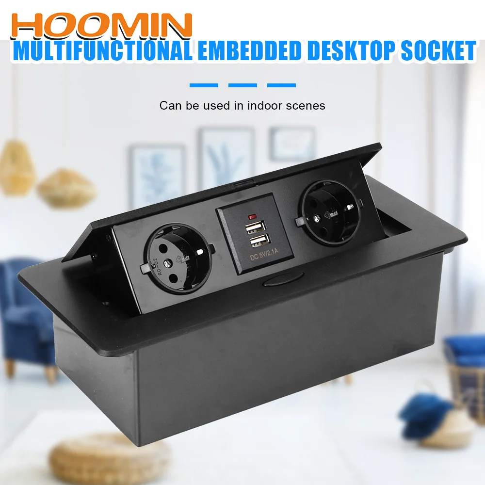 HOOMIN 2 3 ЕС разъем настольная розетка быстрая Pop Up с зарядка через USB черный