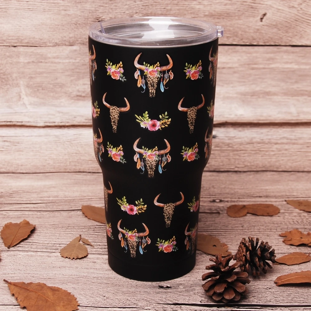 30 унций подсолнечника быка стакан Нержавеющая сталь кружка с леопардовым