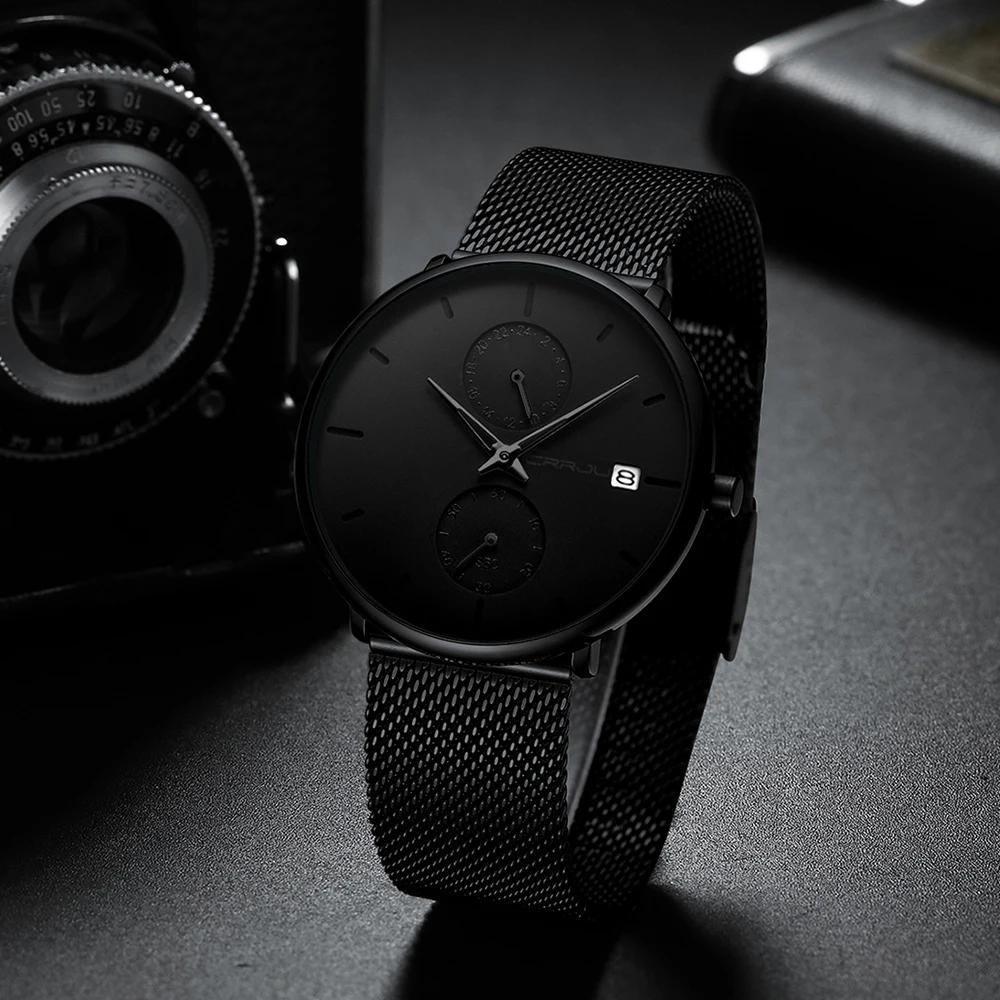 

Mens Watches CRRJU Top Brand Waterproof Quartz Wristwatch Unique Casual Quartz Clock for Men Sport Waterproof Relogio Masculino